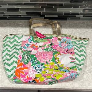 Lilly Pulitzer Floral Tote Bag with Gold Handles New with Tags
